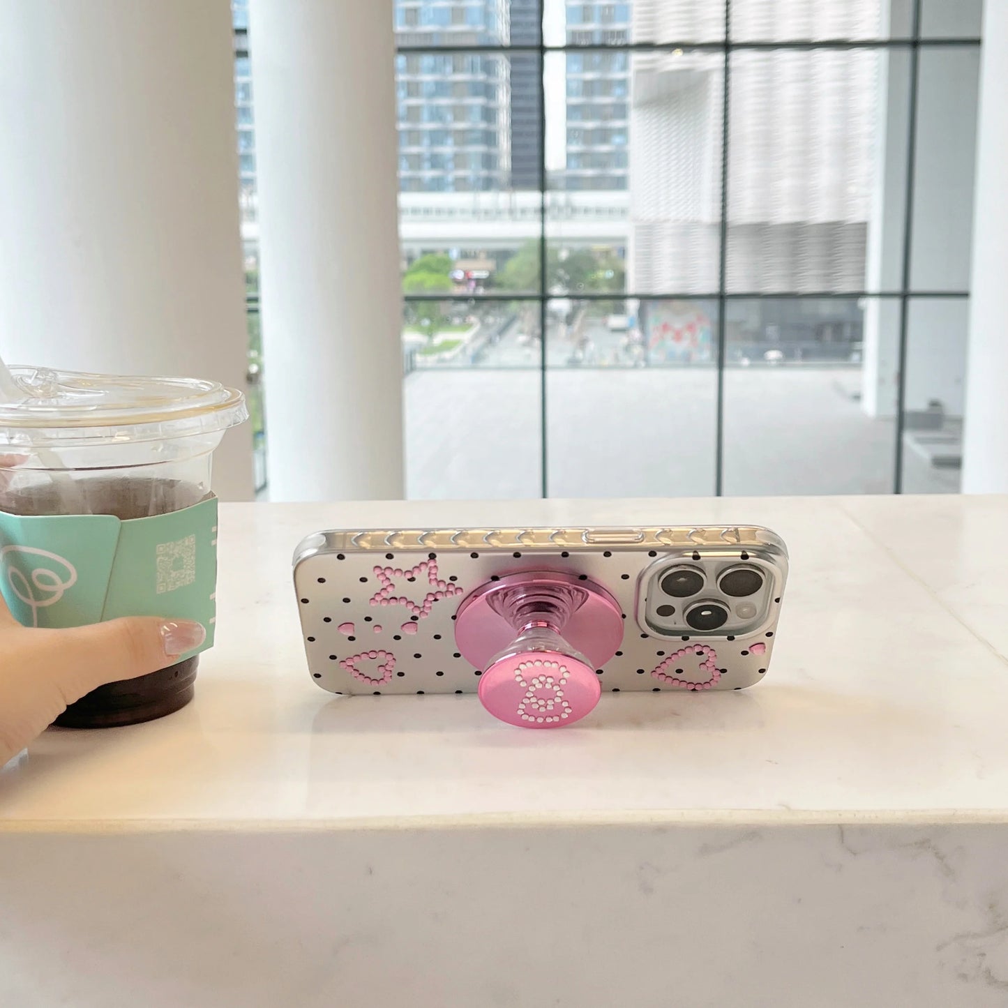 Sparkle Polka Dots Phone Case With Pink Holder