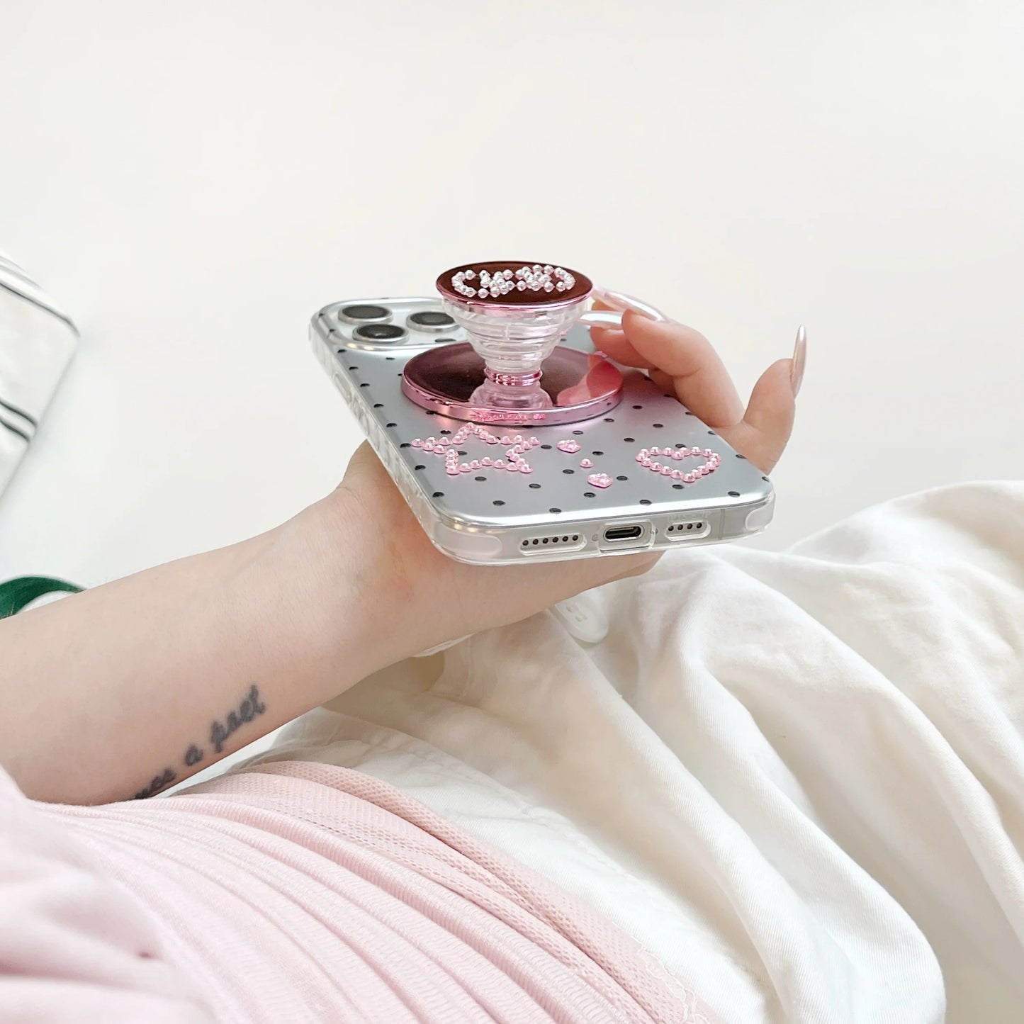 Sparkle Polka Dots Phone Case With Pink Holder