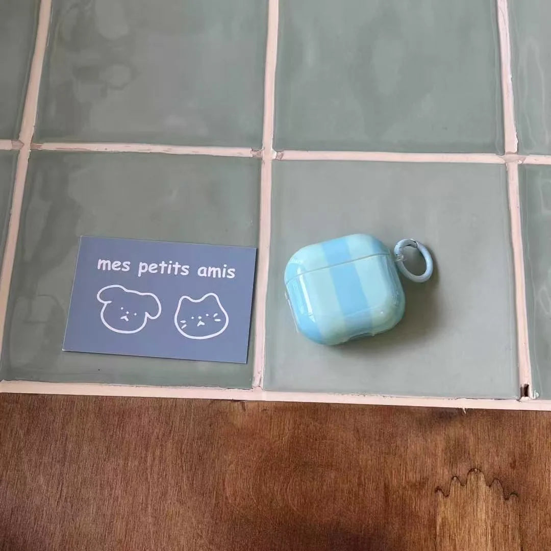 Pastel Stripe Glossy Airpods Case with Ring