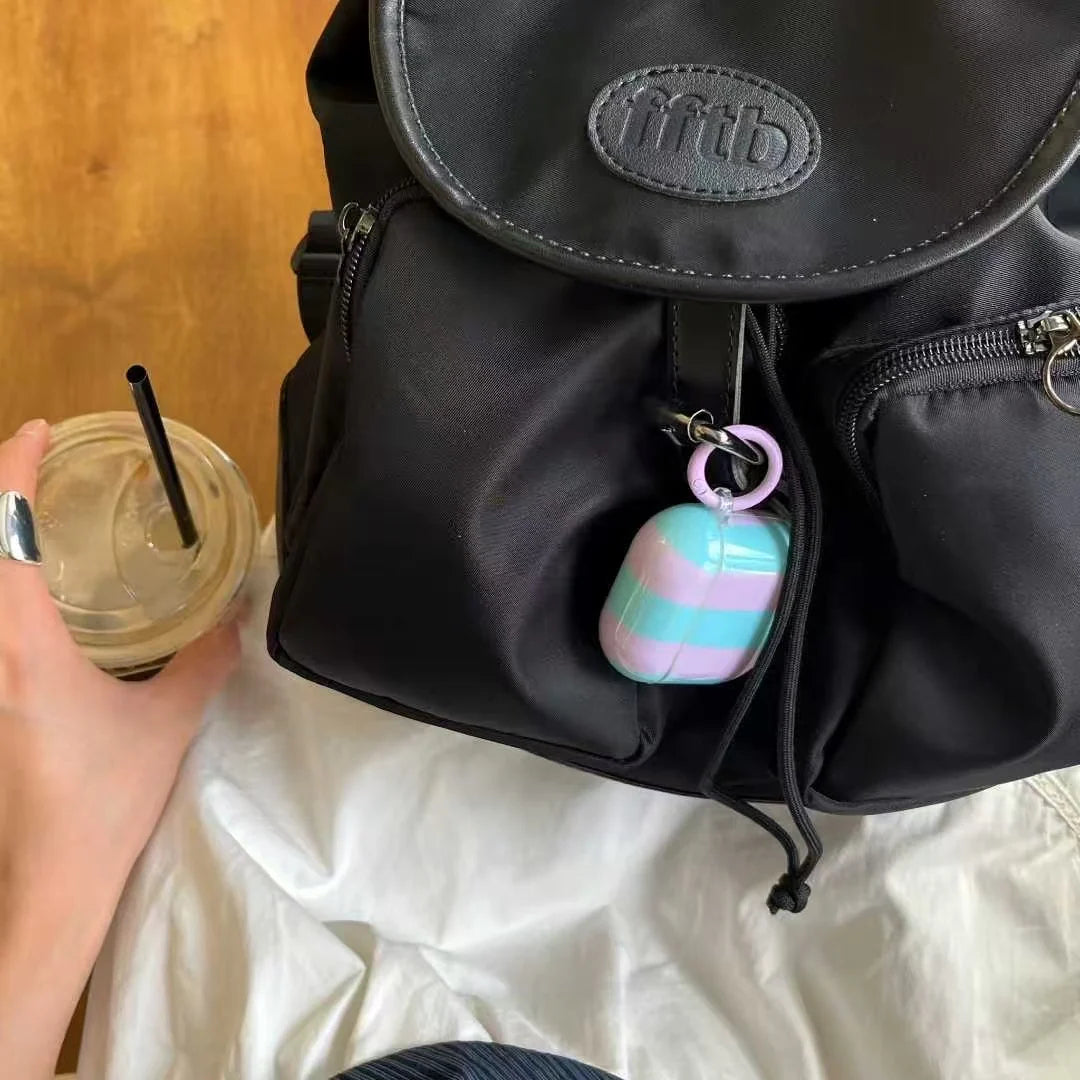 Pastel Stripe Glossy Airpods Case with Ring