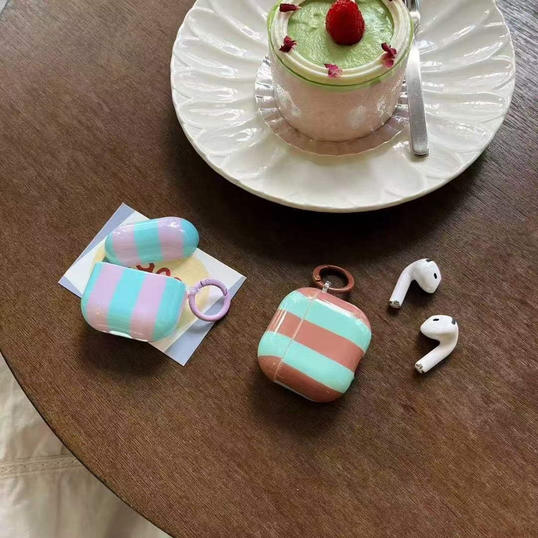 Pastel Stripe Glossy Airpods Case with Ring