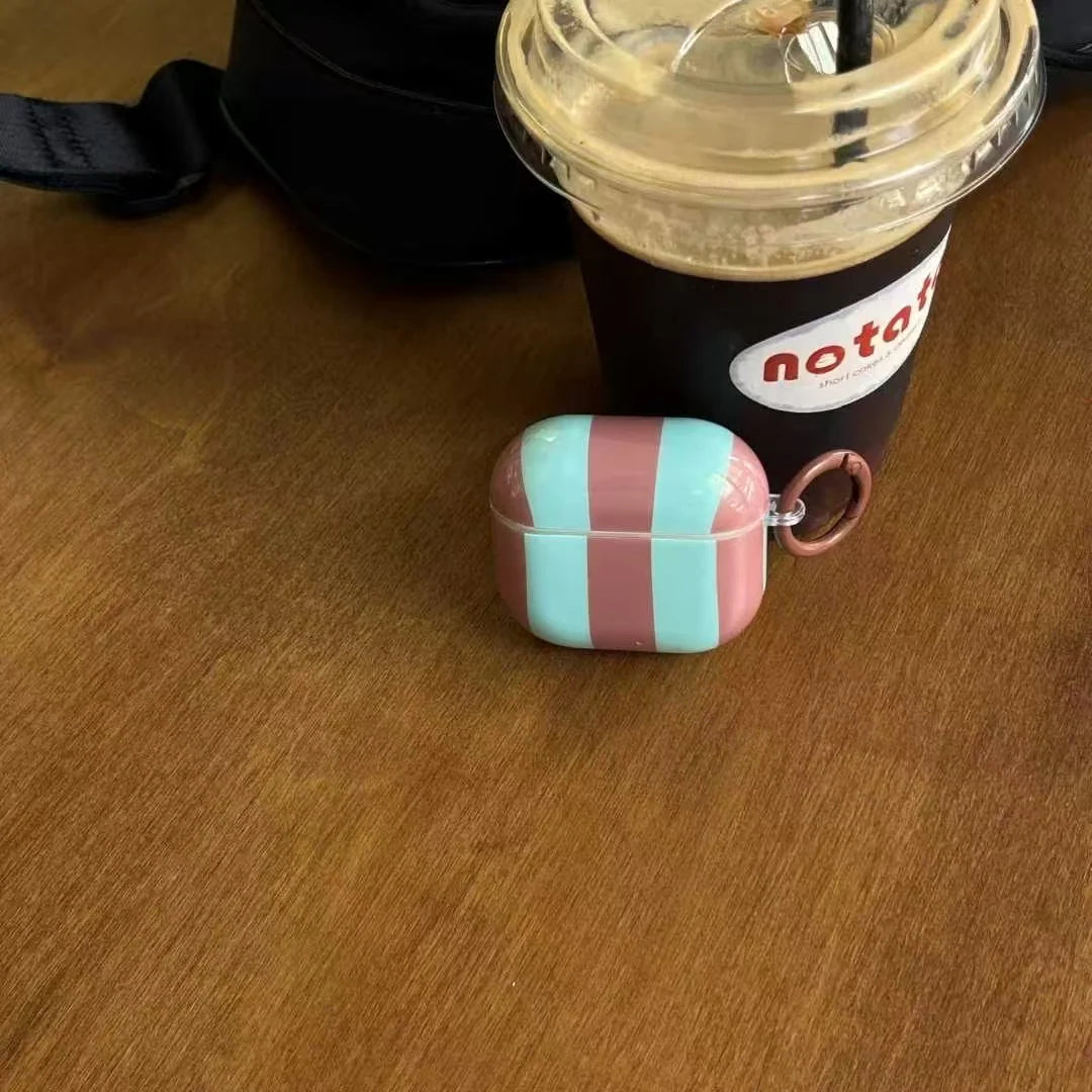 Pastel Stripe Glossy Airpods Case with Ring