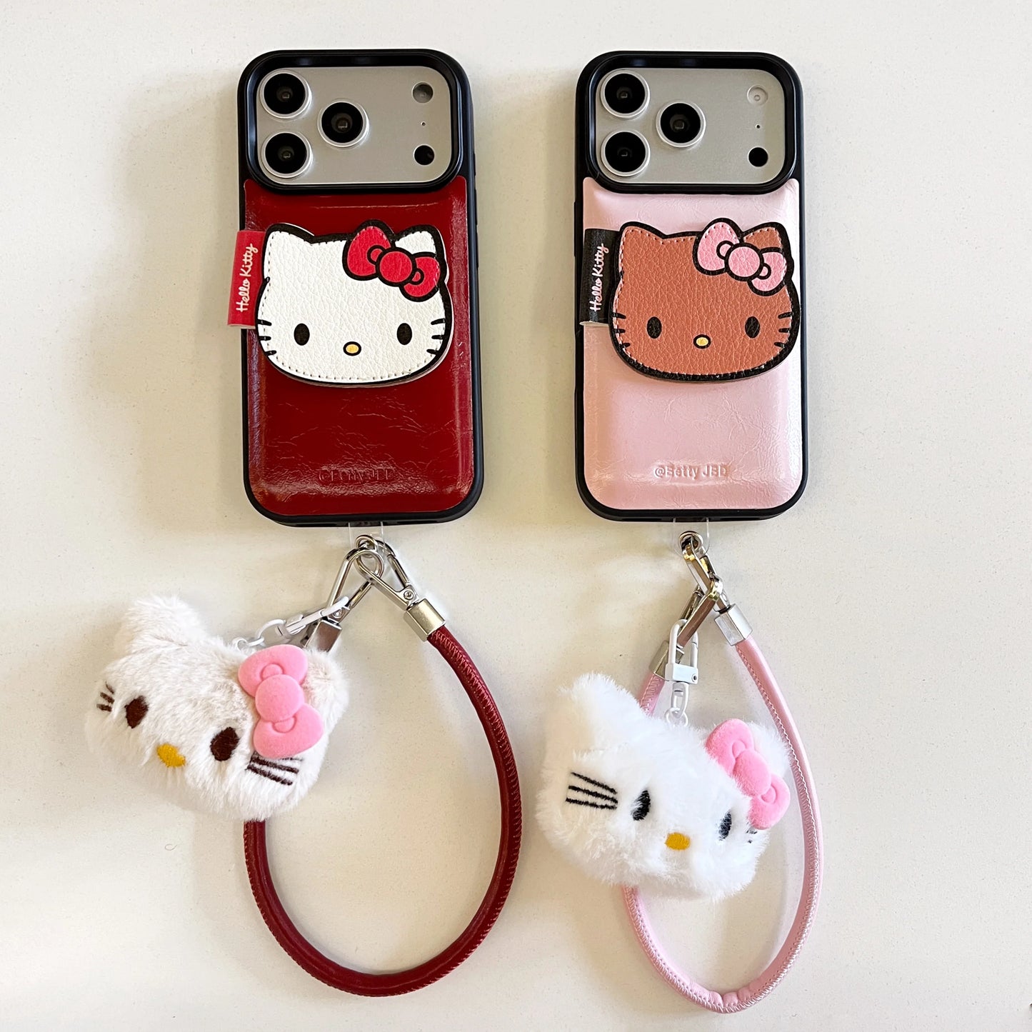 luxury Hello-Kitty vibes & leather finish Phone Case With Charm Strap