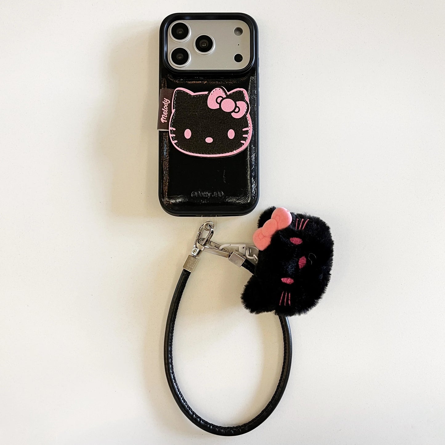 luxury Hello-Kitty vibes & leather finish Phone Case With Charm Strap