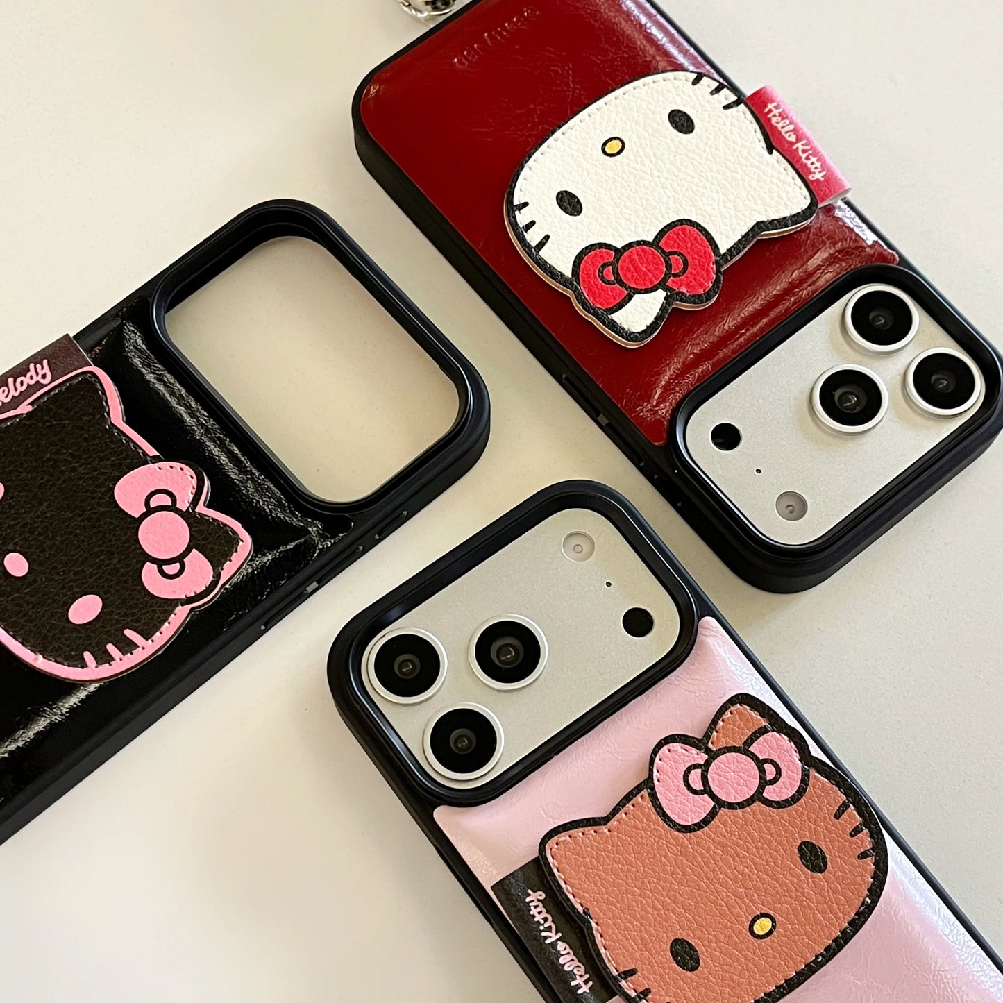 luxury Hello-Kitty vibes & leather finish Phone Case With Charm Strap