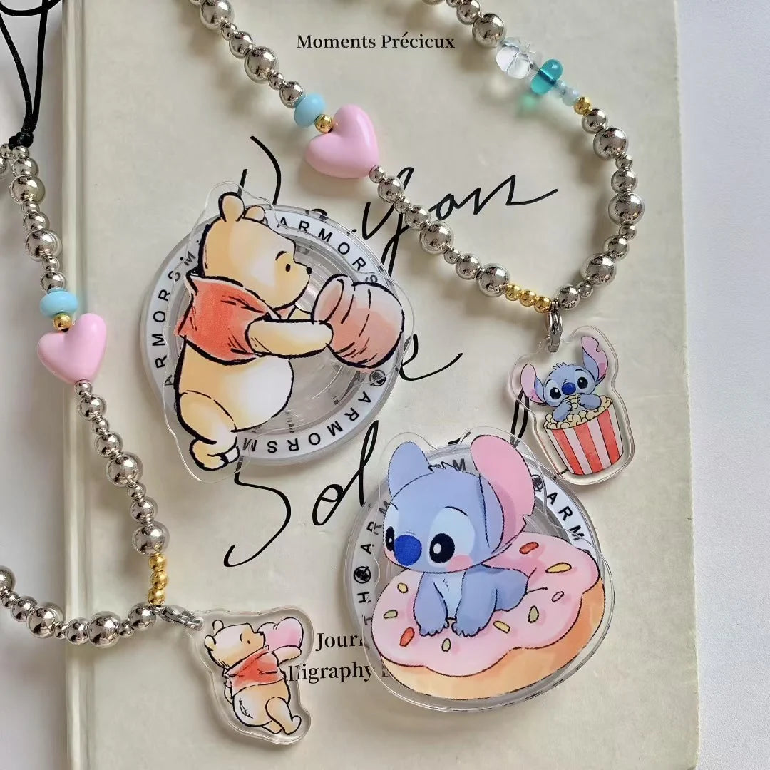Cute Cartoon Phone Case With MagSafe Holder & Beaded Strap