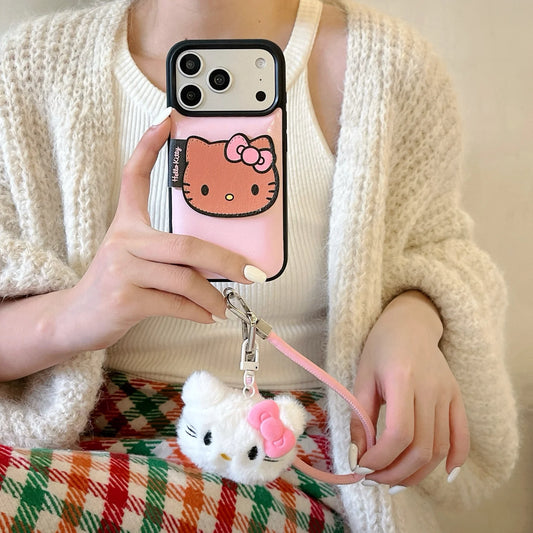 luxury Hello-Kitty vibes & leather finish Phone Case With Charm Strap