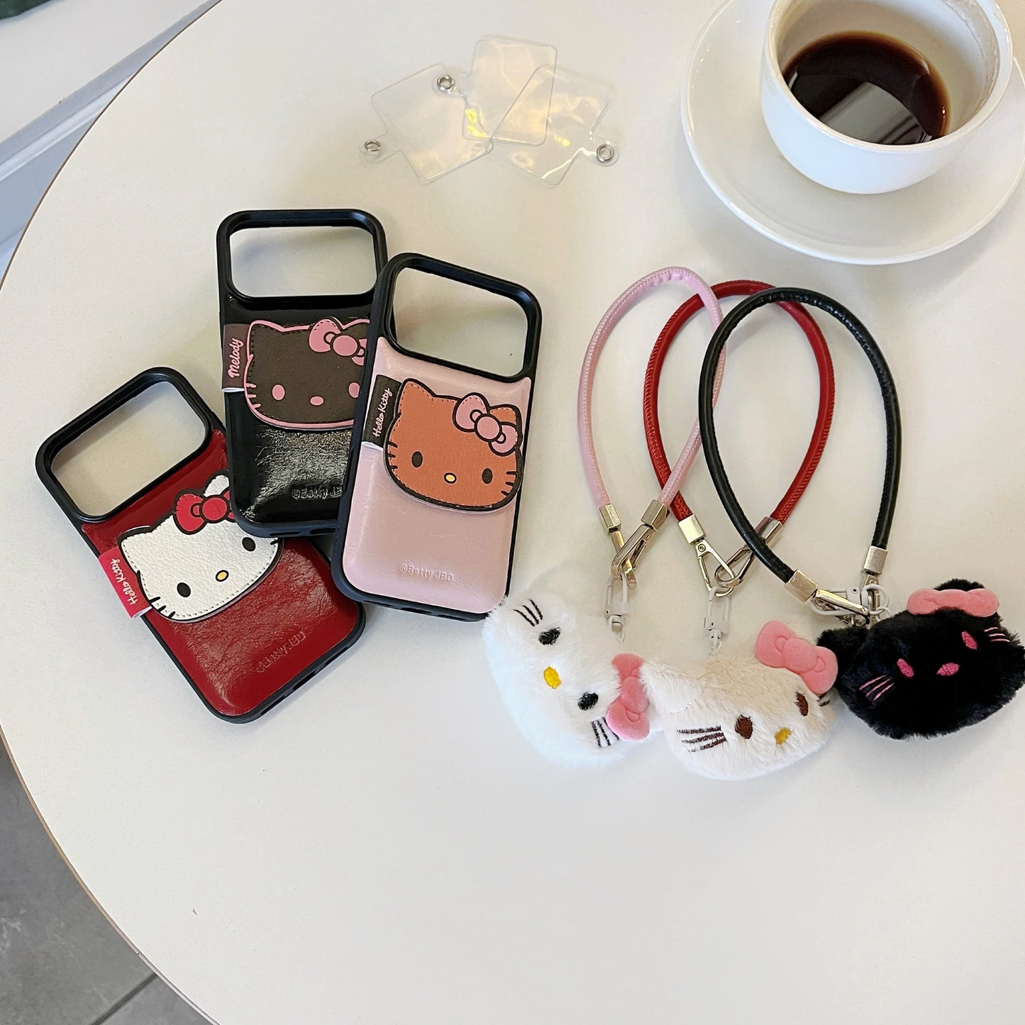 luxury Hello-Kitty vibes & leather finish Phone Case With Charm Strap