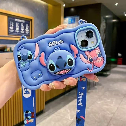 Stitch Kawaii Pop Stand With Strap Phone Case