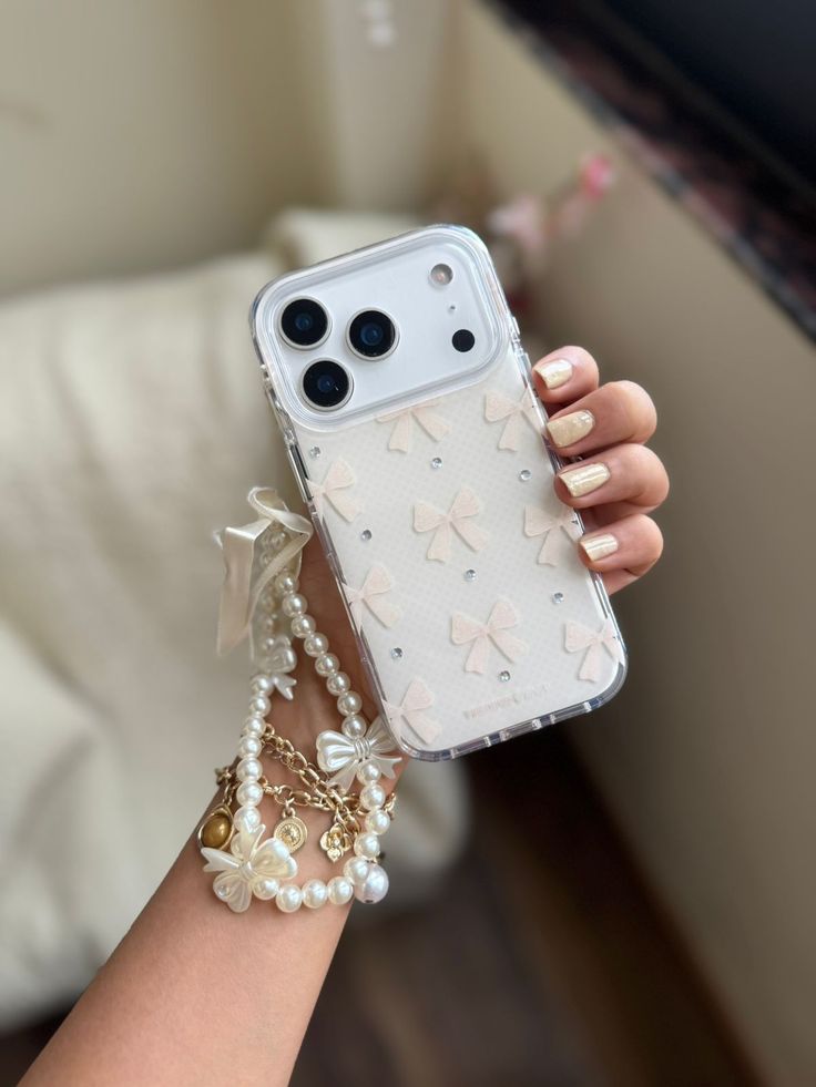 Elegant Ivory Bow Phone Case with Pearl Charm