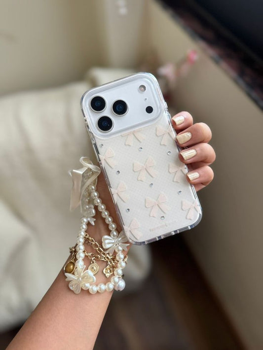 Elegant Ivory Bow Phone Case with Pearl Charm