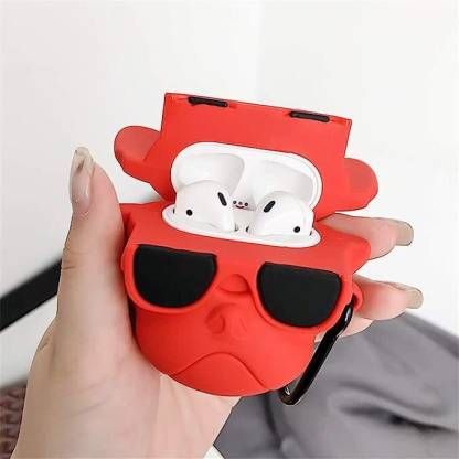 Airpods Case Soft Silicone Cover With Hook Clip For Airpods (Bull Dog)