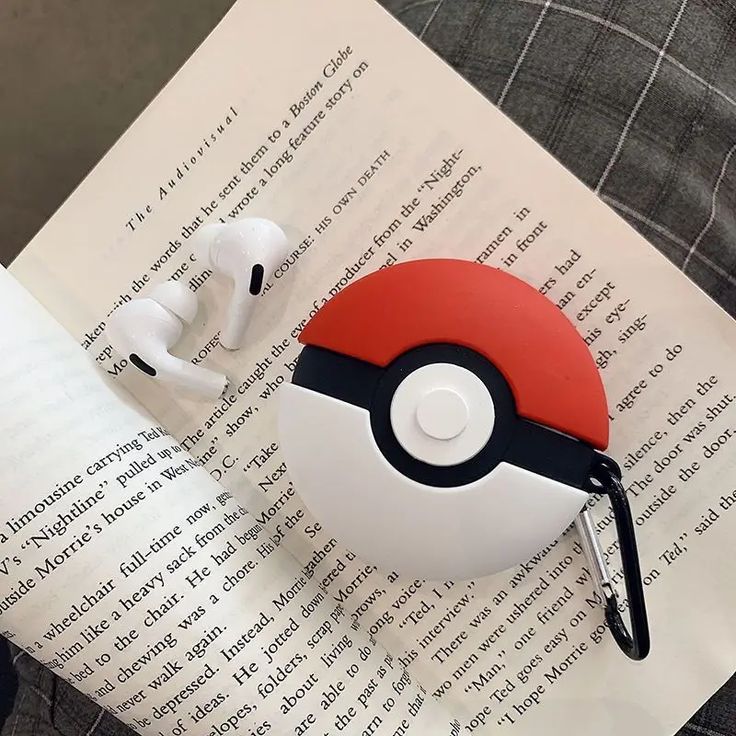 Airpods Case Soft Silicone Cover With Hook Clip For Airpods ( PokeBall)