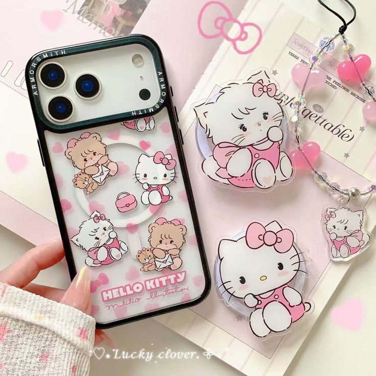 Pink kawaii kitty phone case with charm & MagSafe holder