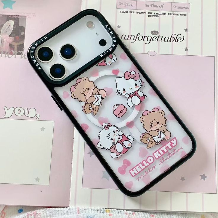 Pink kawaii kitty phone case with charm & MagSafe holder