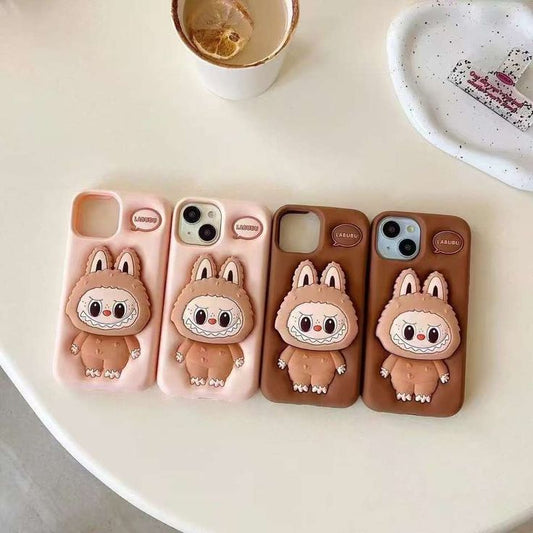 Cocoa Labubu Silicone With Pop Stand Phone Case