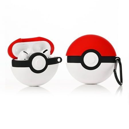 Airpods Case Soft Silicone Cover With Hook Clip For Airpods ( PokeBall)