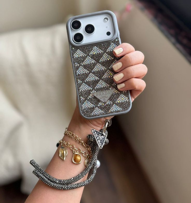 Luxury Diamond Pattern Phone Case with Wrist Rope Charm