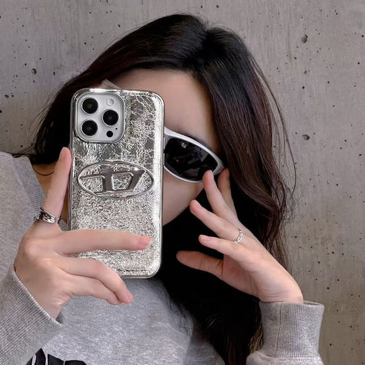 Black & Silver Glossy Phone Case With Metallic Emblem