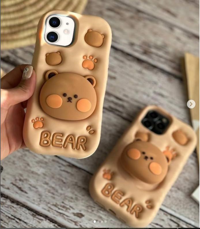 Cute Bear Silicone With Pop Stand Phone Case
