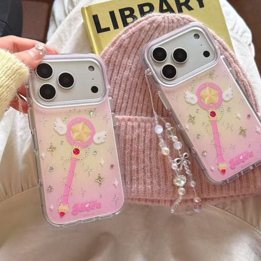 Magical Wand Phone Case With Beaded Charm Strap