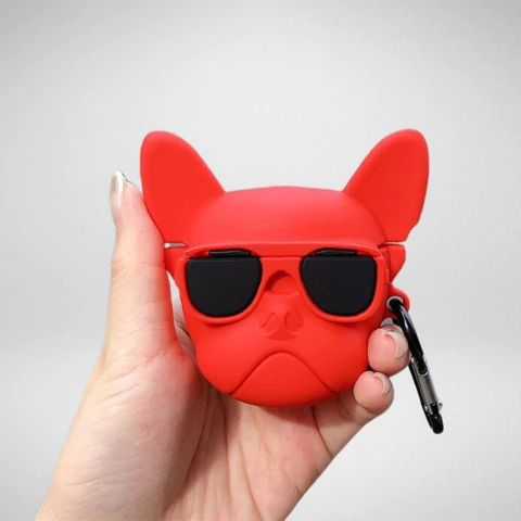 Airpods Case Soft Silicone Cover With Hook Clip For Airpods (Bull Dog)