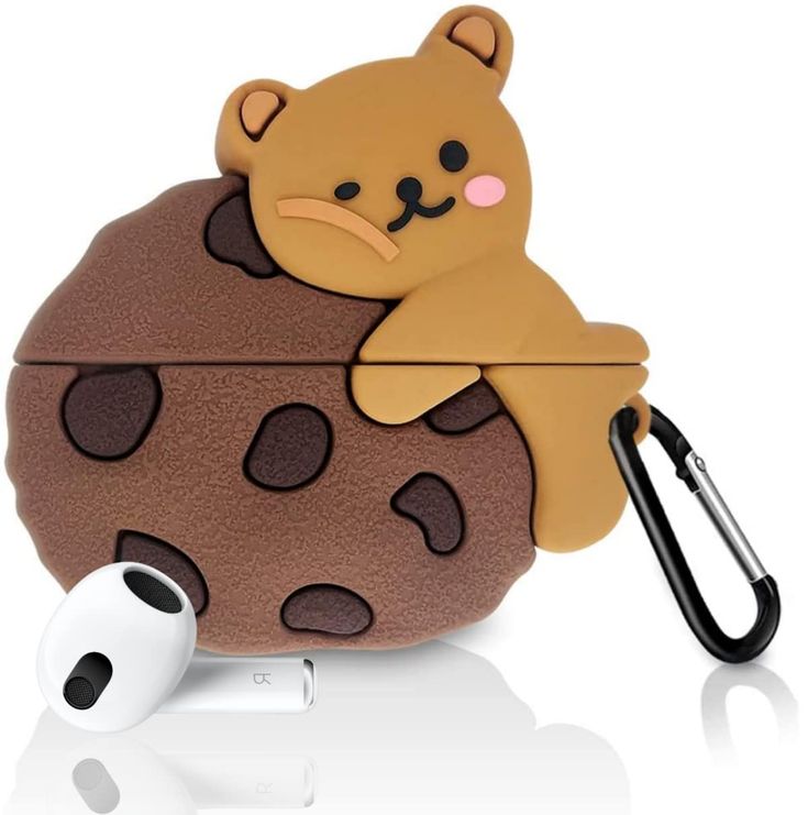 Airpods Case Soft Silicone Cover With Hook Clip For Airpods (Cookie Bear)