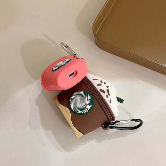 Airpods Case Soft Silicone Cover With Hook Clip For Airpods (Starbucks)