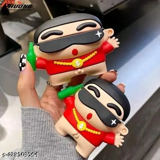 Airpods Case Soft Silicone Cover With Hook Clip For Airpods (Crayon Shinchan)