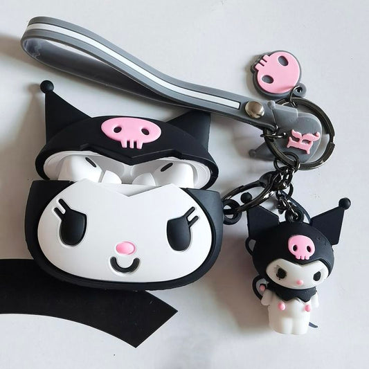 Airpods Case Soft Silicone Cover With Hook Clip For Airpods (Kuromi)