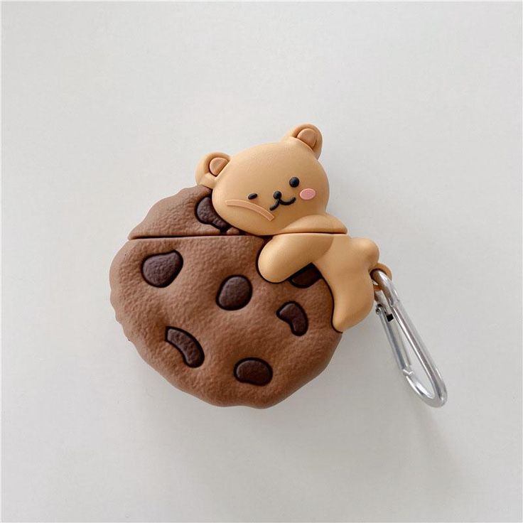 Airpods Case Soft Silicone Cover With Hook Clip For Airpods (Cookie Bear)