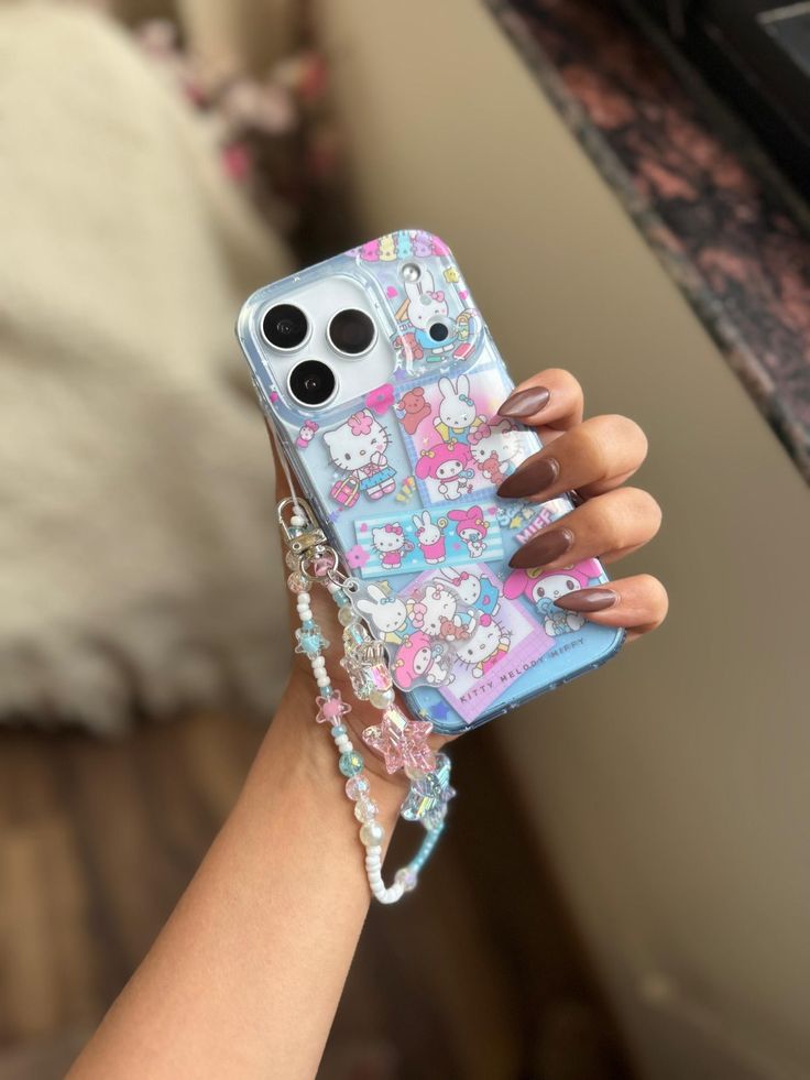 Pastel Cute Cartoon Silicone Phone Case With Beaded Charm