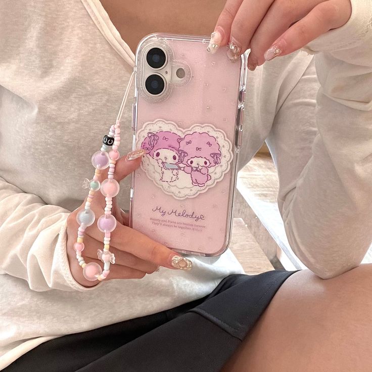 Pink Cuddle Cartoon Phone Case With Charm