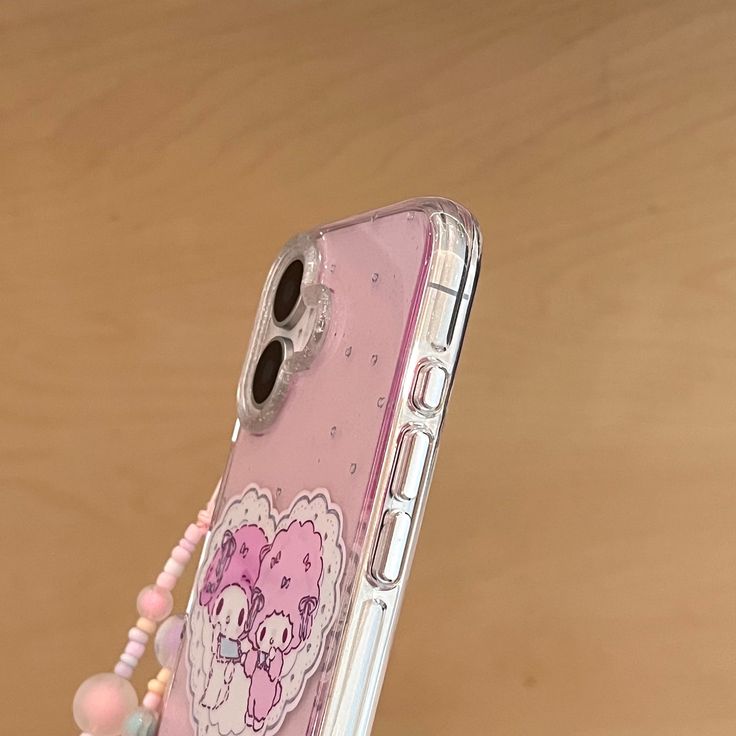 Pink Cuddle Cartoon Phone Case With Charm