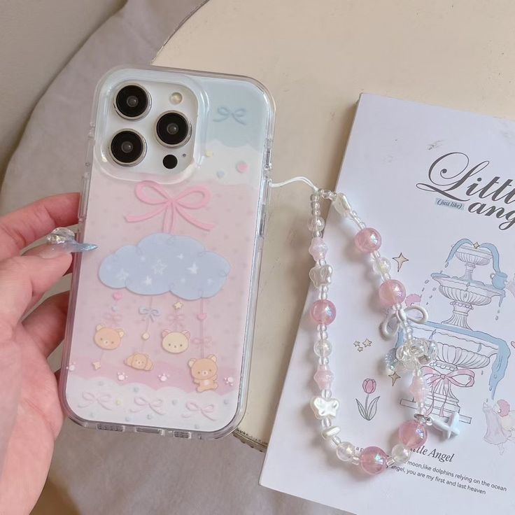 Pastel Cloud Baby-Bear Silicone Phone Case With Beaded Charm