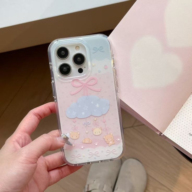 Pastel Cloud Baby-Bear Silicone Phone Case With Beaded Charm