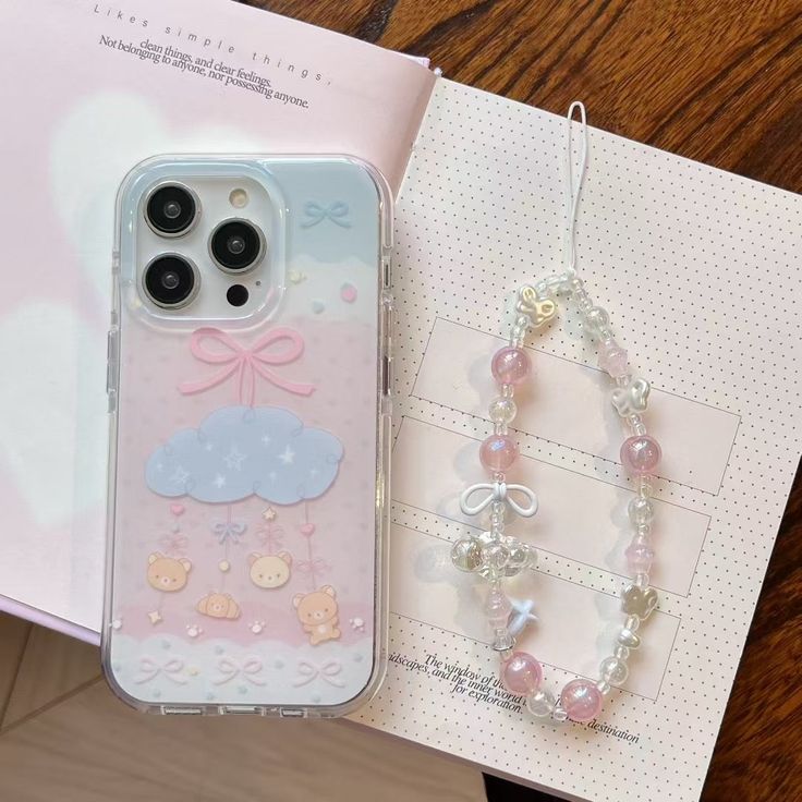 Pastel Cloud Baby-Bear Silicone Phone Case With Beaded Charm
