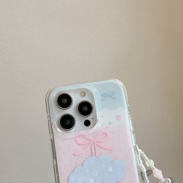 Pastel Cloud Baby-Bear Silicone Phone Case With Beaded Charm