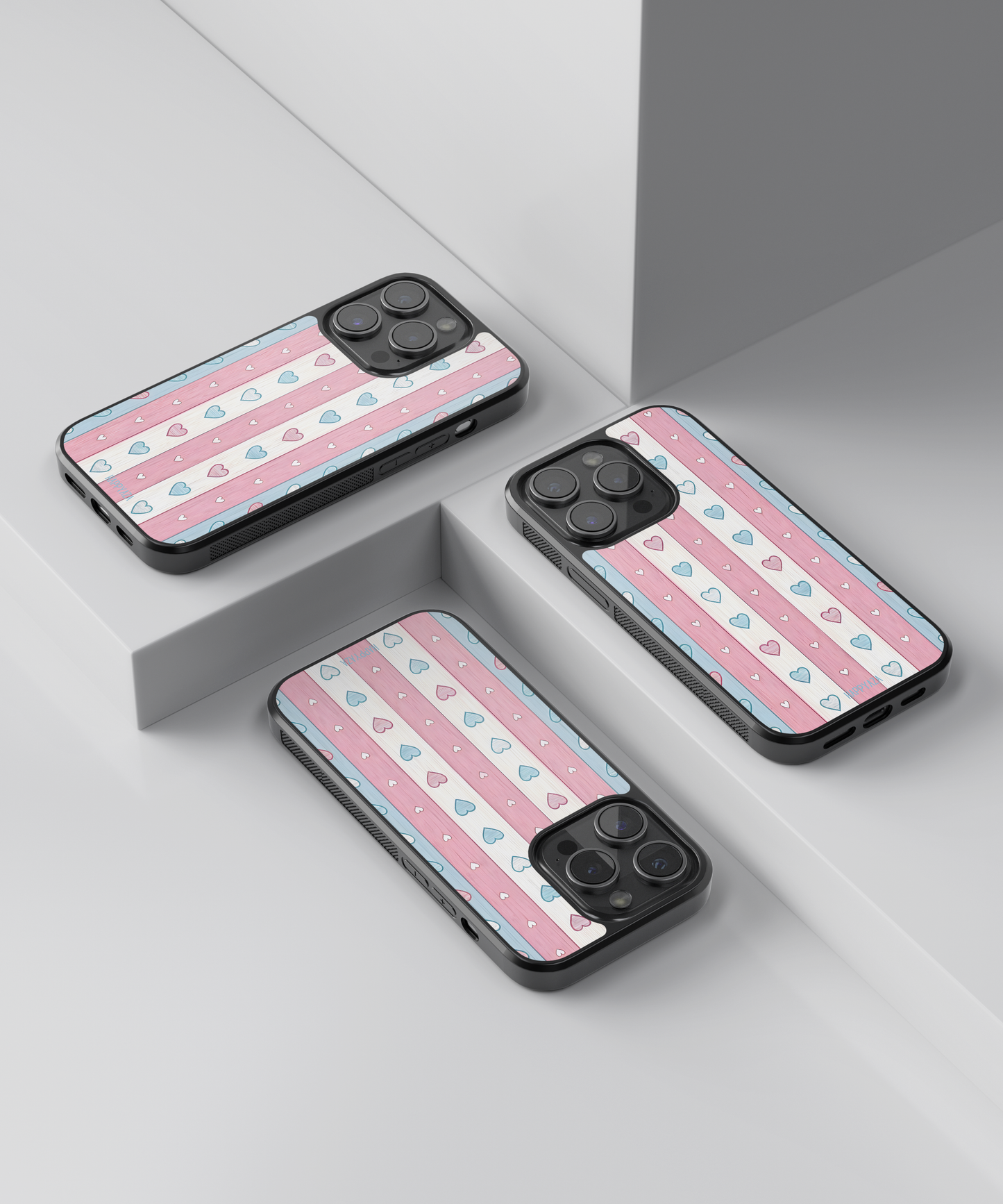 Pastel Heart Stripes Designer Phone Case