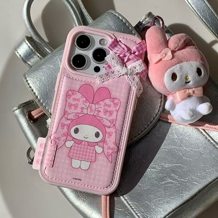 Pink Bow Bunny Aesthetic Phone Case With Lace Ribbon