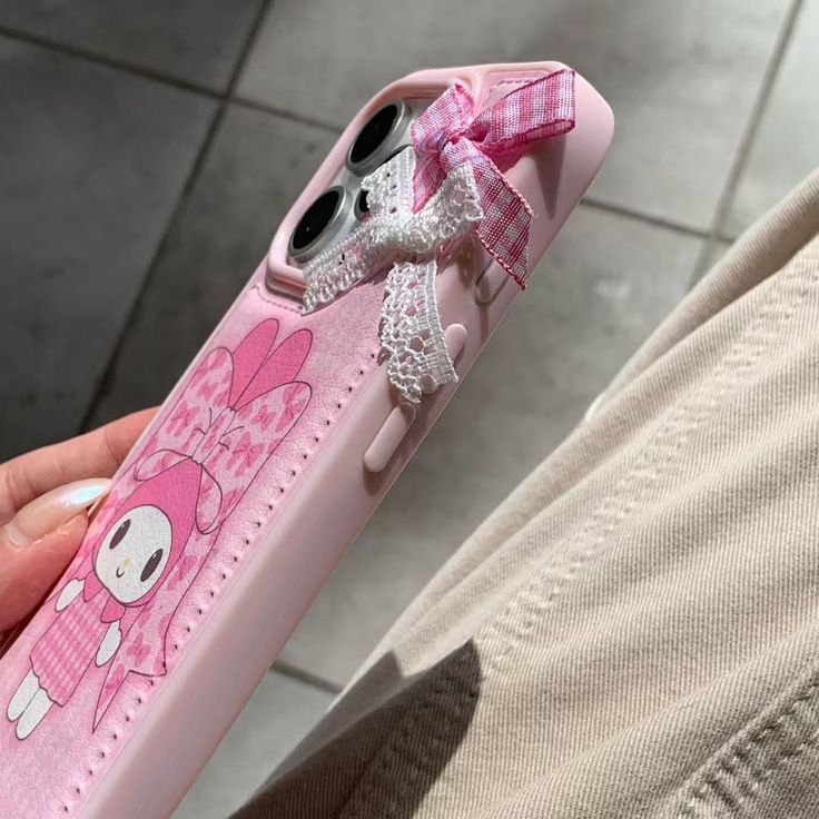 Pink Bow Bunny Aesthetic Phone Case With Lace Ribbon