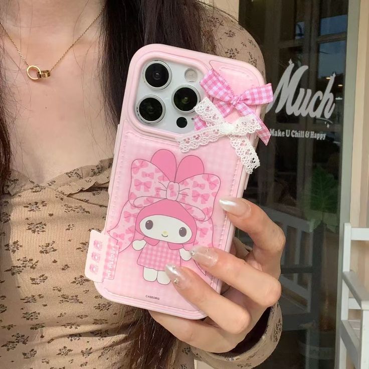 Pink Bow Bunny Aesthetic Phone Case With Lace Ribbon