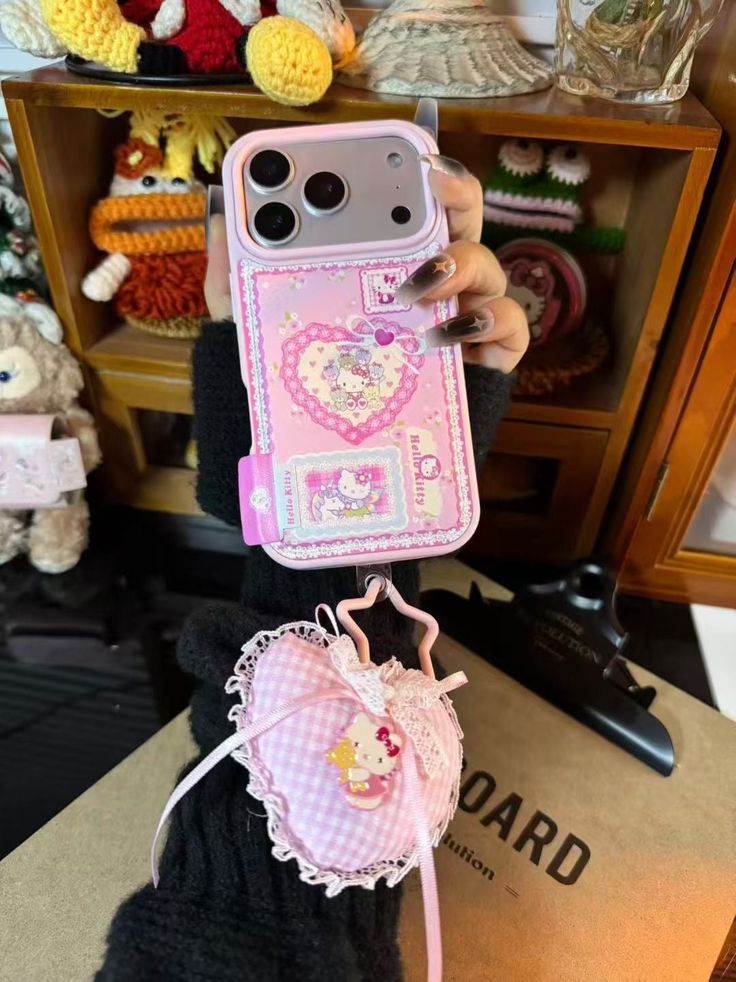 Pink Kitty Heart Phone Case With Cute Fabric Charm