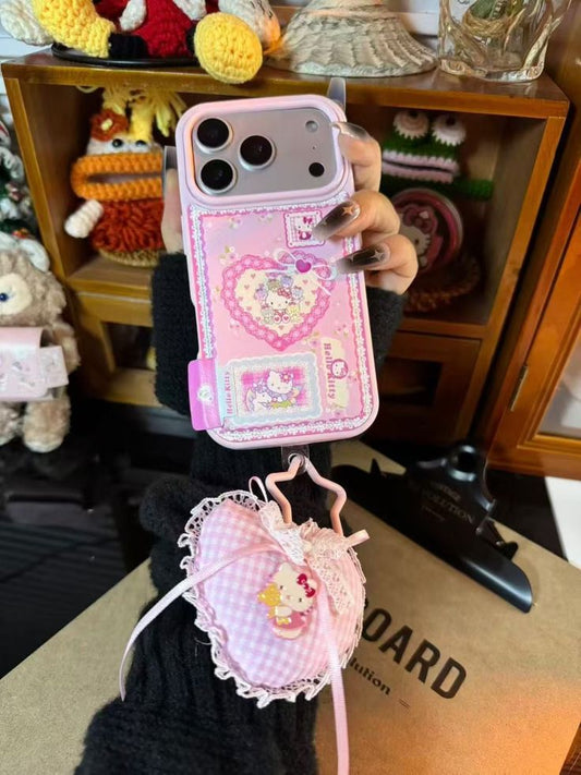 Pink Kitty Heart Phone Case With Cute Fabric Charm