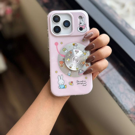 Cute Pink Bunny Theme Spinner Silicone Phone Case