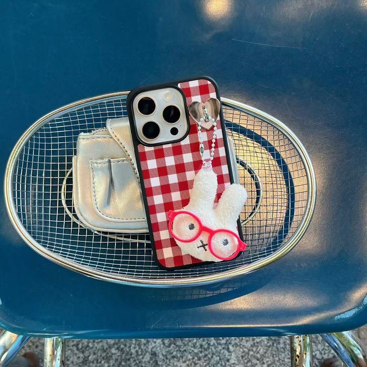 Red Gingham Bunny Phone Case with Plush Bunny Charm