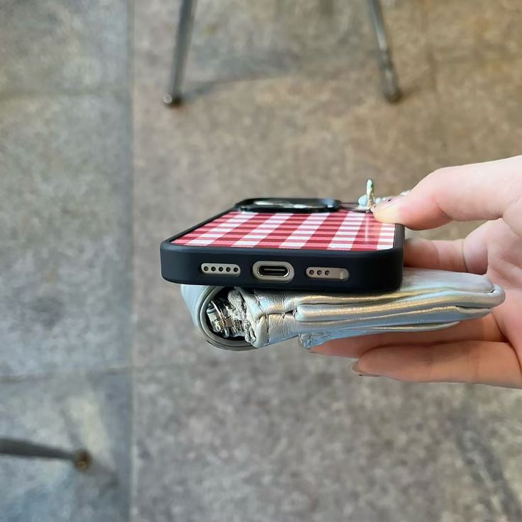 Red Gingham Bunny Phone Case with Plush Bunny Charm