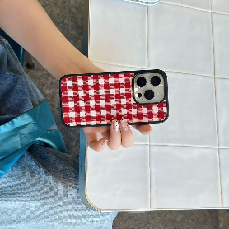 Red Gingham Bunny Phone Case with Plush Bunny Charm