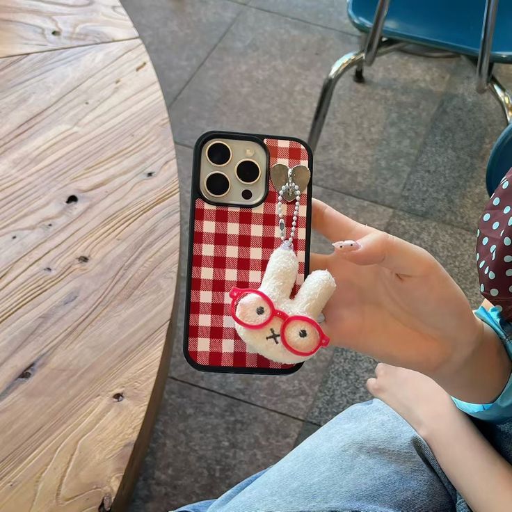 Red Gingham Bunny Phone Case with Plush Bunny Charm