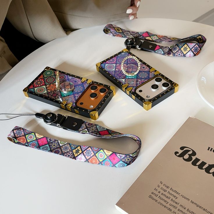 Retro Mosaic Phone Case With Strap & Ring Holder